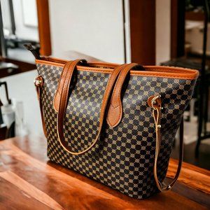 Women's Large All Seasons PU Leather Printing Fashion Square Zipper Tote Bag